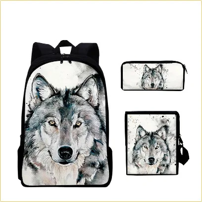 3pcs/set Wolf Horses Pattern Backpack Crossbody Bag Pencil Case Students Boys Girls Schoolbag Men Women Travel Laptop Backpack