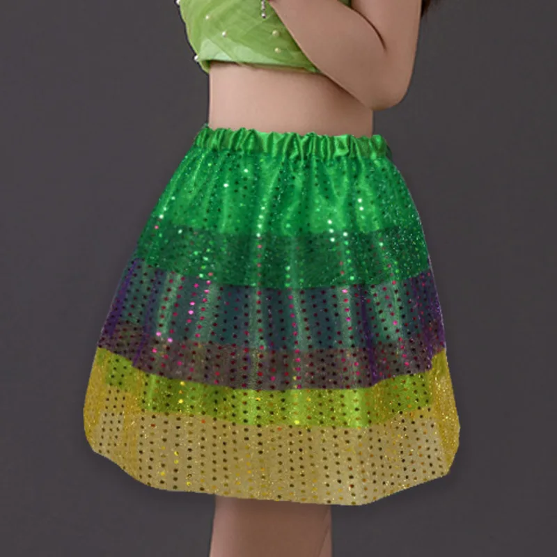 Buikdans Goud Paars Groen Gaas Rok Pailletten Fringe Midi Rok Carnaval Festival Dansvoorstelling Rok