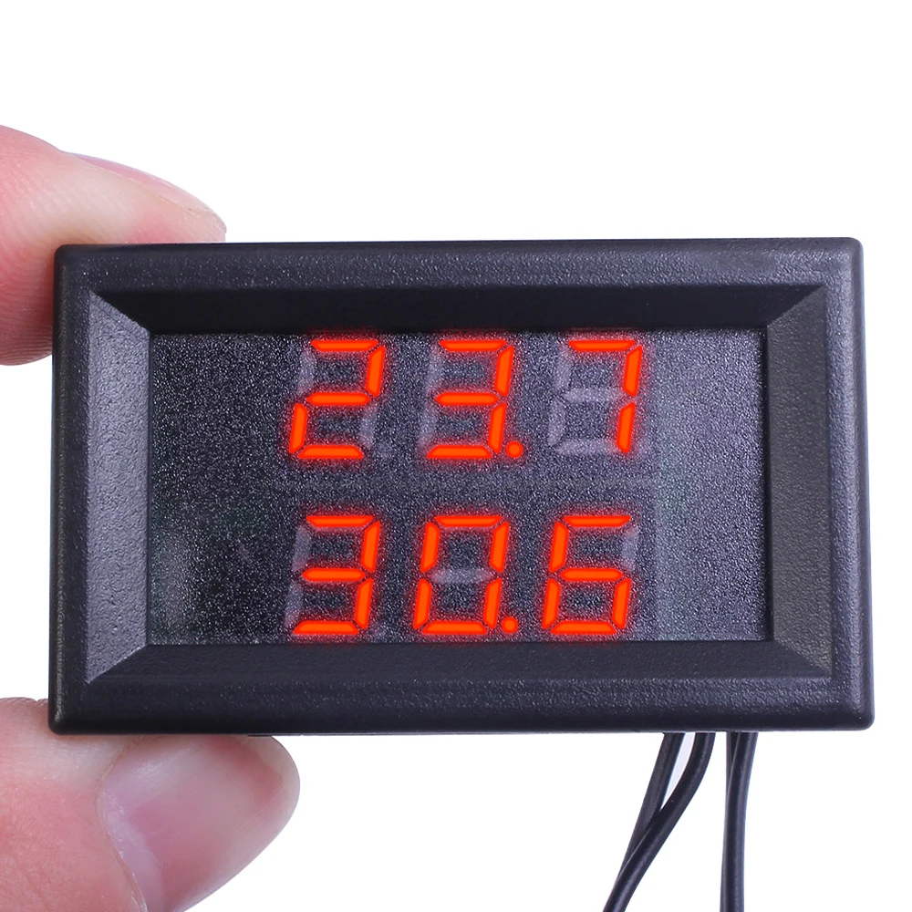 DC4-28V Thermometer LED Double Display Digital 3-Digit Fahrenheit Waterproof Temperature Sensor With NTC Dual Buckle Probe Cable