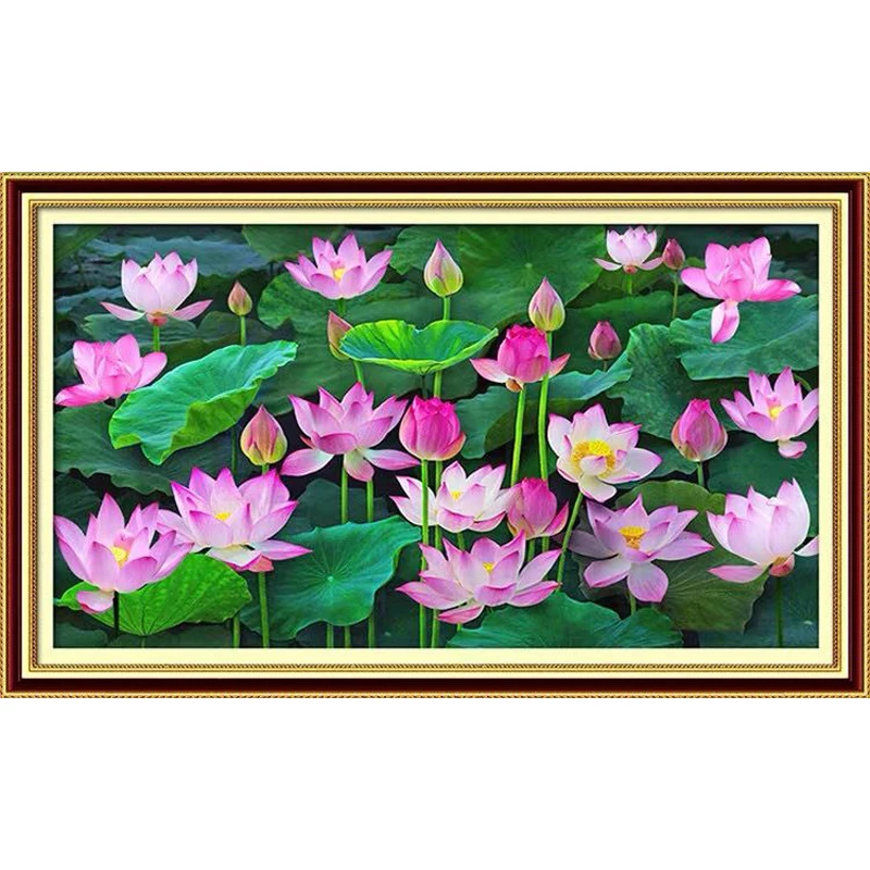 

Printed Cross Stitch Needlework,DIY Living Room,Set For Embroidery Kit Full Cross-Stitching Silk Thread Lake Lotus Scenery