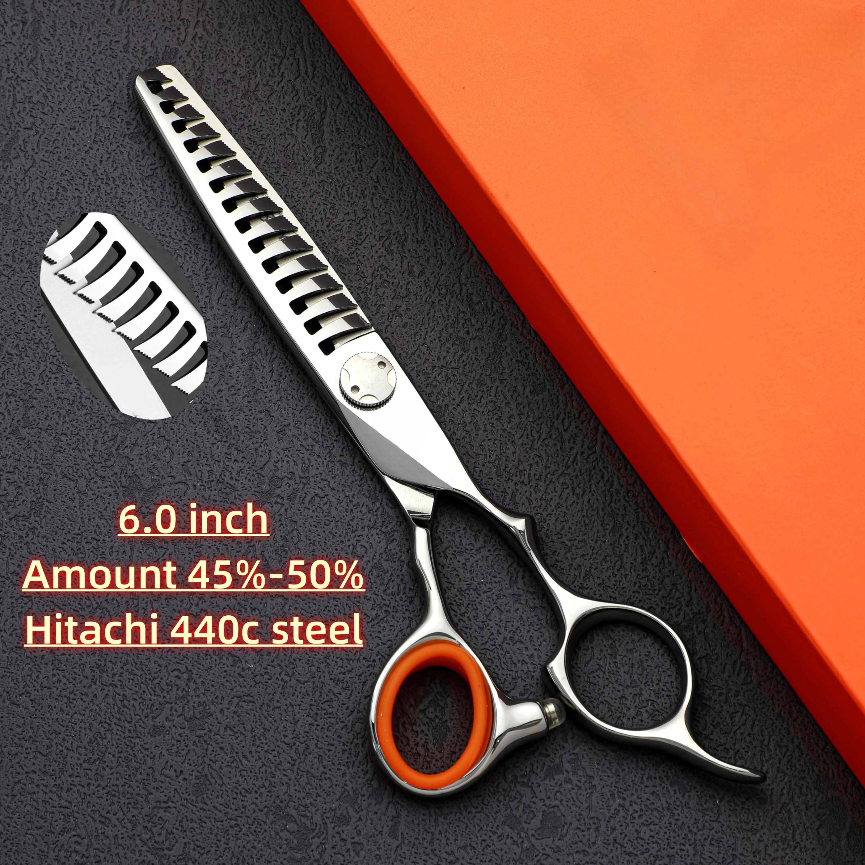 6.0 inch Professional barber scissors，Hitachi 440C Steel Hair thinning shears，High-end Barbershop Accessories，Hair Cutting Tools