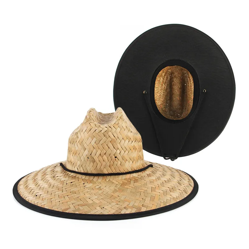 50pcs/lot Women Men Straw Summer Beach Sun Hat Outdoor Wide Brim Handmade Panama Lifeguard Straw Hat