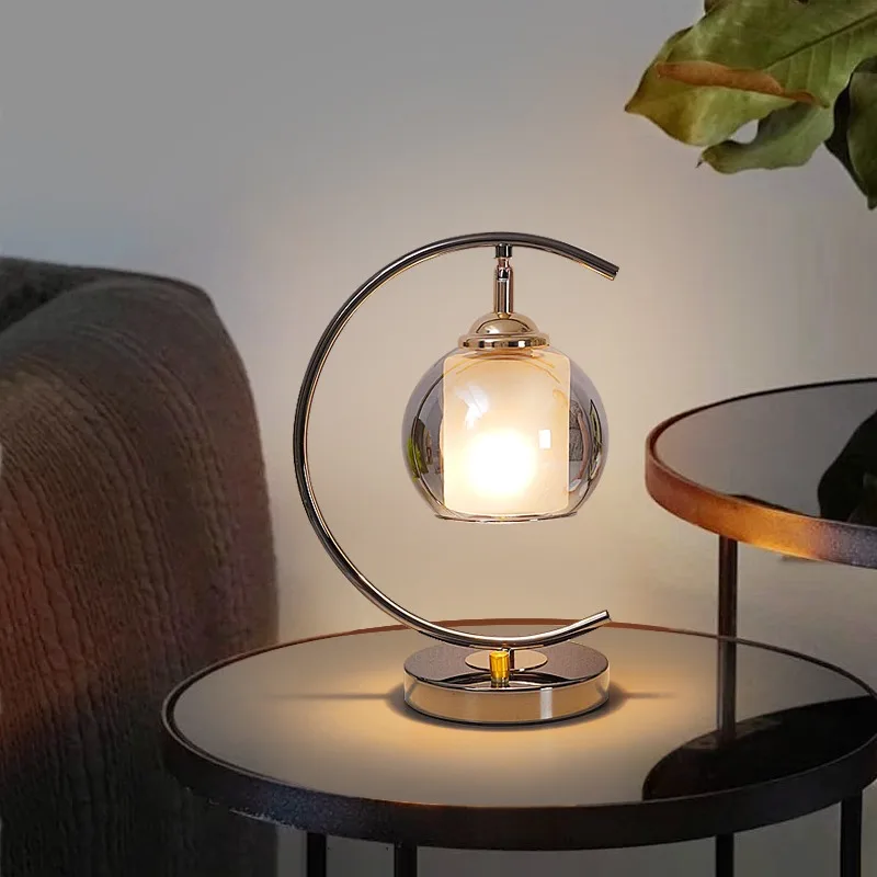 Modern Light Luxury Creative High-end Cognac Smoke Gray Simple Color Adjustable Brightness Bedroom Bedside Table Lamp