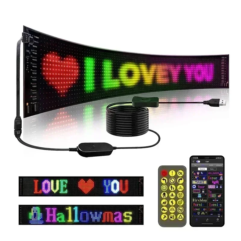 LED Matrix Pixel Panel Advertising Light Flexible RGB Pattern Scrolling Display Car Shop Reminder Light Festival Surprise Tool