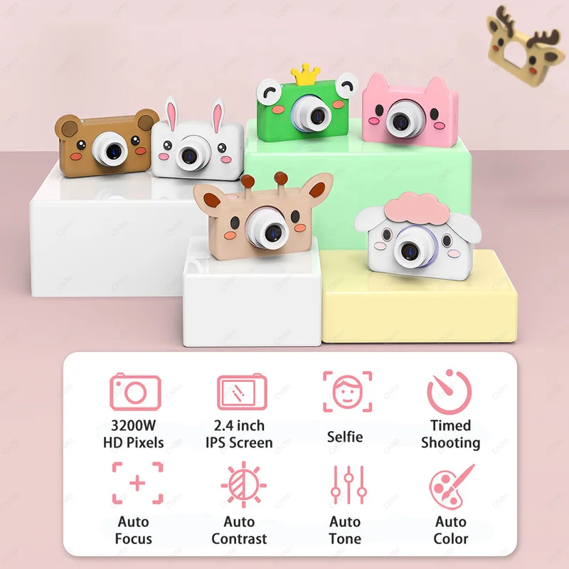 Kids Toy Camera for Girls Toy Children Digital Cameras for Boys Chirstmas Gift Mini Video Recorder Cute Animal With Memory Card