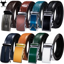 Hi-Tie – ceinture en cuir véritable pour hommes, sangle à cliquet avec boucles automatiques, disponible en noir, marron, bleu marine, blanc
