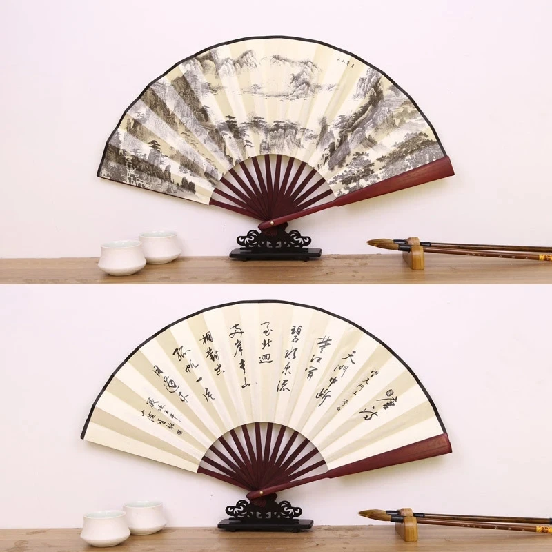 1Pcs Retro Falten Seide Fan Chinesischen Stil Dekorative Männer Tasche Bambus Griff Hand Fan Party Favors Hause Dekoration handwerk