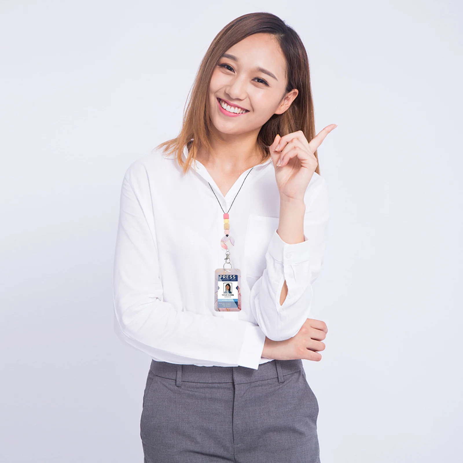 

Beaded Lanyard Clamp Badge Holder with Id Card Sleeves Name Lanyards Bracket Work