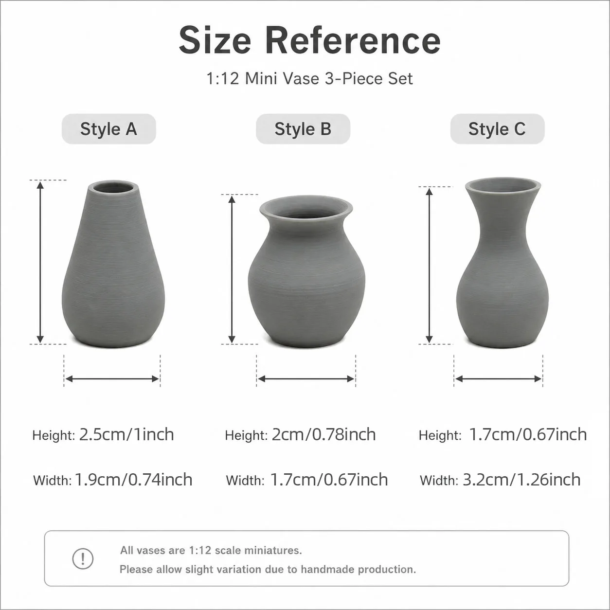 1:12 Mini-Vasen-Set, 3-teilig, Blumentopf-Dekoration für Puppenhäuser, 3D-gedruckte matte Miniatur-Wohnzimmer-Accessoires, 4 Farboptionen – Detail 5