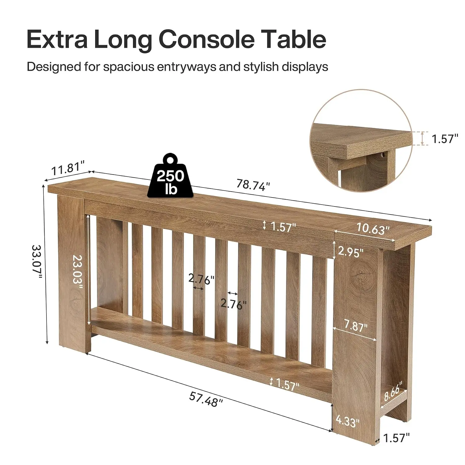 79-Inch Extra Long Console Table With Shelf, Narrow Sofa Table, Customized