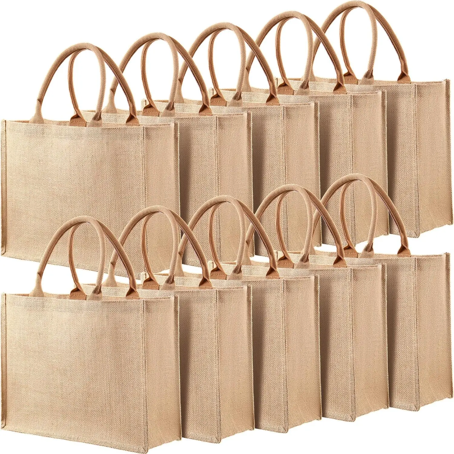 

10 Pack Burlap Tote Bag Set Jute Tote Bags with Handles Blank Large Burlap Reusable Grocery Bags Water Resistant