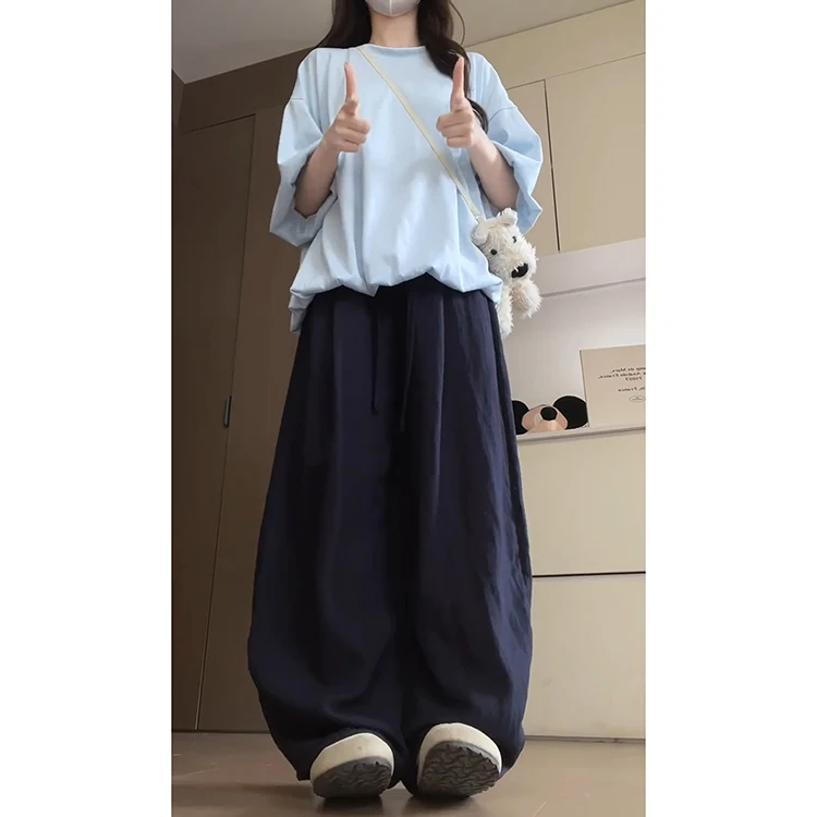 Pantalones de ocio Retro perezosos de cintura alta para mujer, novedad de verano 2021, pantalones deportivos sueltos adelgazantes transpirables de lino, pantalones de pierna recta