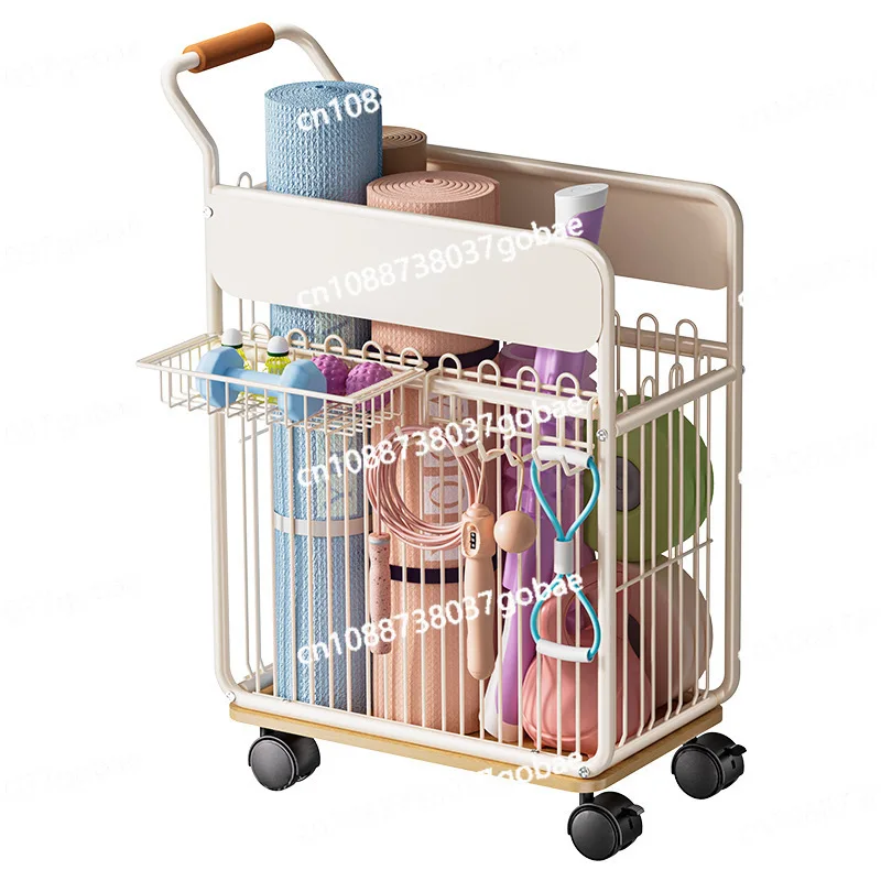 

Removable with rotating wheel storage basket fitness equipment rack