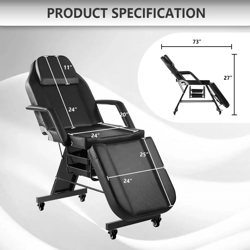 Facial Chair with Wheel Tattoo Chair for Client Beauty Chair Artist Spa Bed Removable Headrest for Client, Esthetician, Artist, image 2