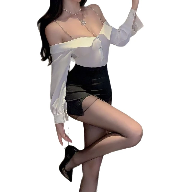 

Japanese Secretary Office Lady Cosplay Uniform Teacher Role Play Outfit Chiffon Shirt Mini Skirt Women Underwear Sexy Lingerie
