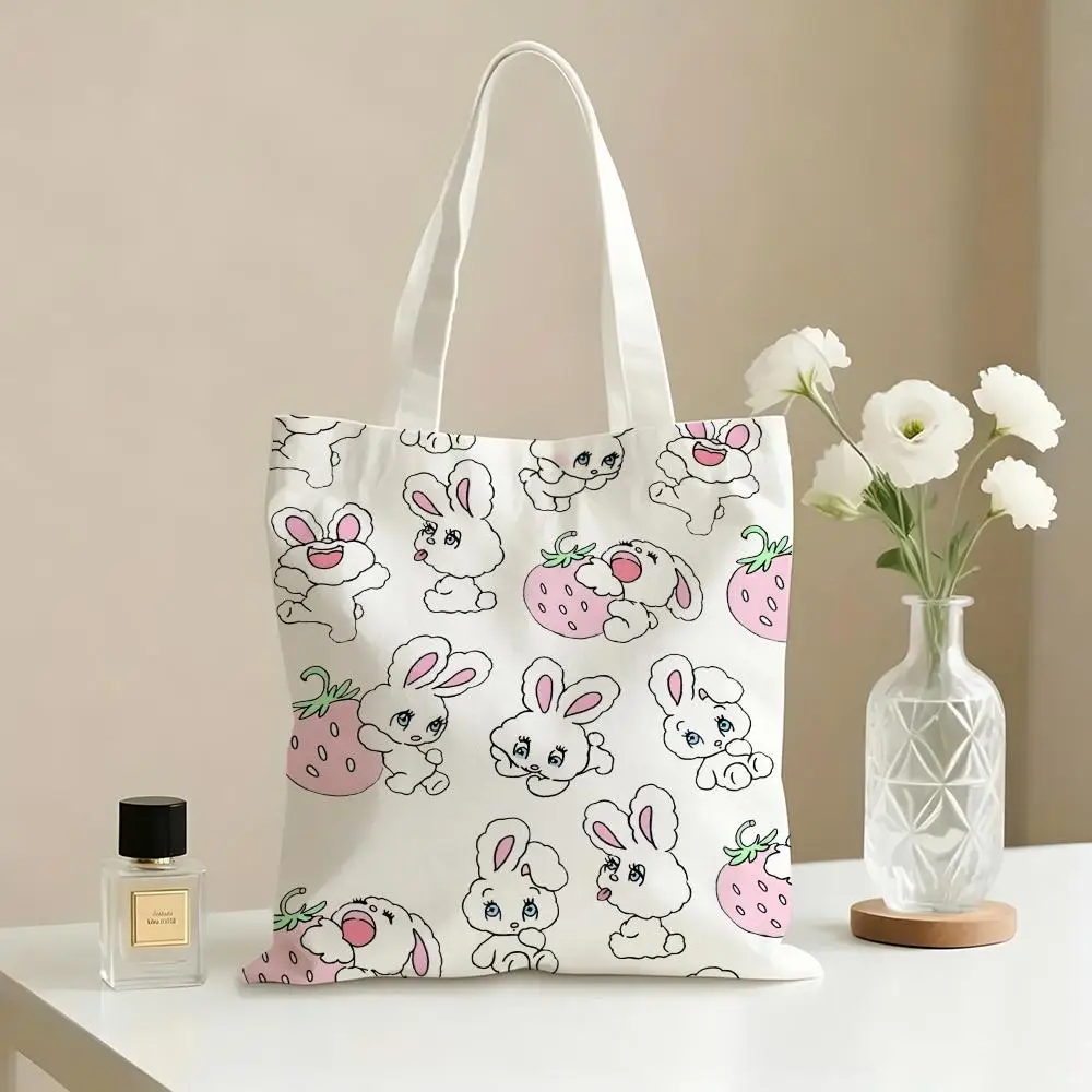 H-happy E-esther Bunnys Storage Bags Canvas Bag lightweight canvas tote is ideal for daily use, shopping and travel