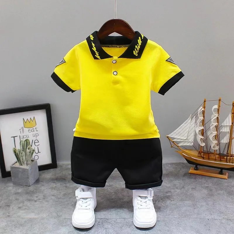 Baby Boy Summer Clothes Sets Korean Fashion Turn-down Collar T-shirts Tops and Shorts Two Piece Infant Outfits Kids Tracksuits