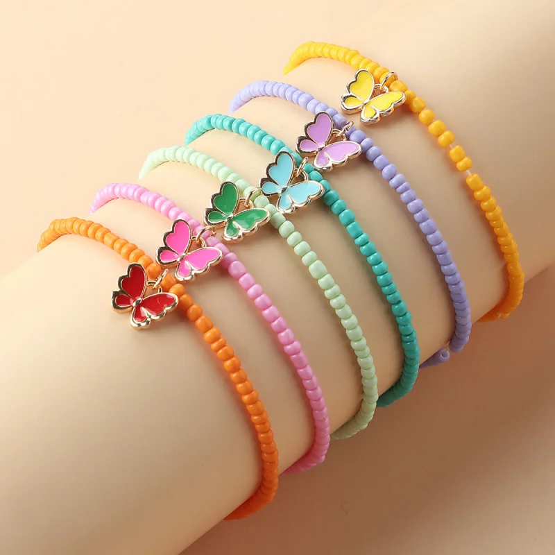 6pcs/set Stackable Butterfly Bracelet Set – Colorful Seed Beads & Metal Charms for Effortless Everyday Styling.
