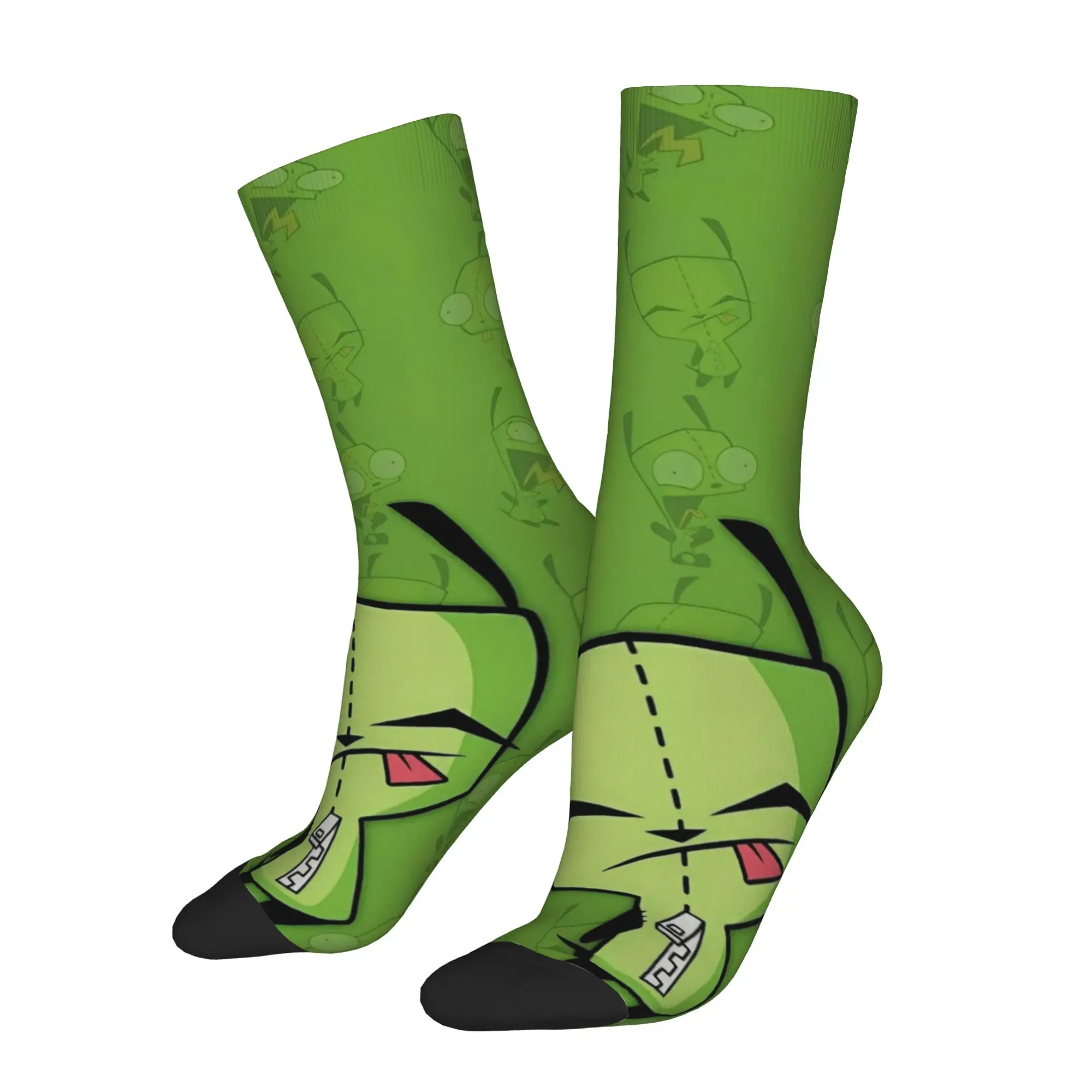 Colorful Invader Zim Gir Cartoon Soccer Socks  Polyester Long Socks for Unisex Non-slip
