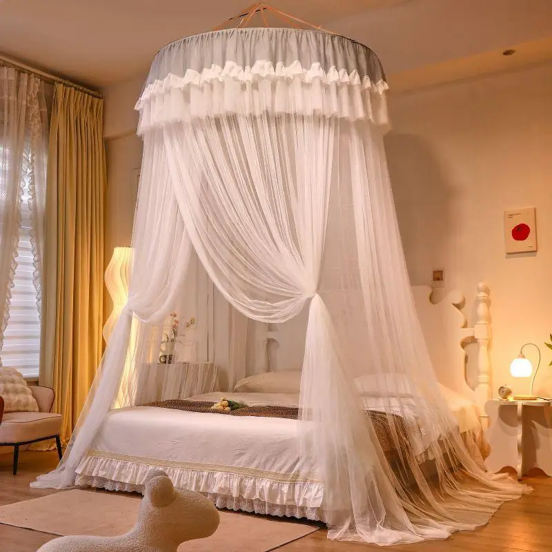 Summer round Dome Floor-standing Mosquito Net No Installation Required Princess Style Mosquito Net Breathable Polyester Fiber