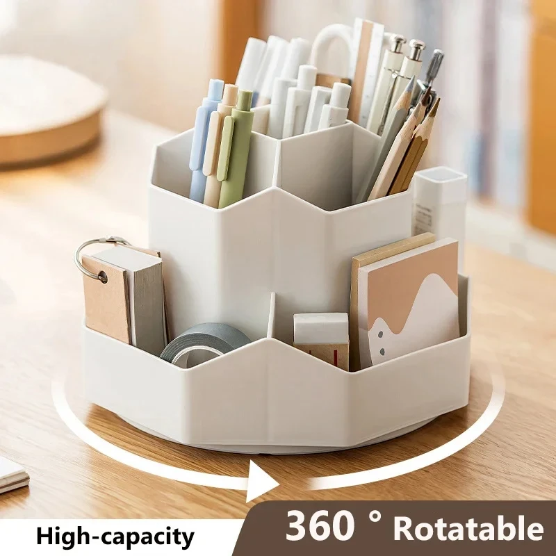 

360°Rotatable Pen Holder Large Capacity Desk Pencil Storage Box 9-Grid Stationery Organizer School Office Pen Stand