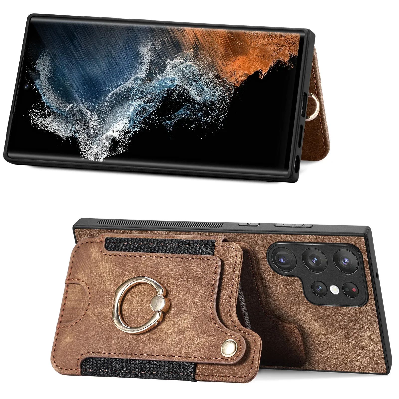 Etui na telefon Samsung Galaxy S24 S23 FE S22 Ultra Plus A55 A35 A25 A15 A54 A34 A14 5G Wallet Ring Card Holder Flip Leather