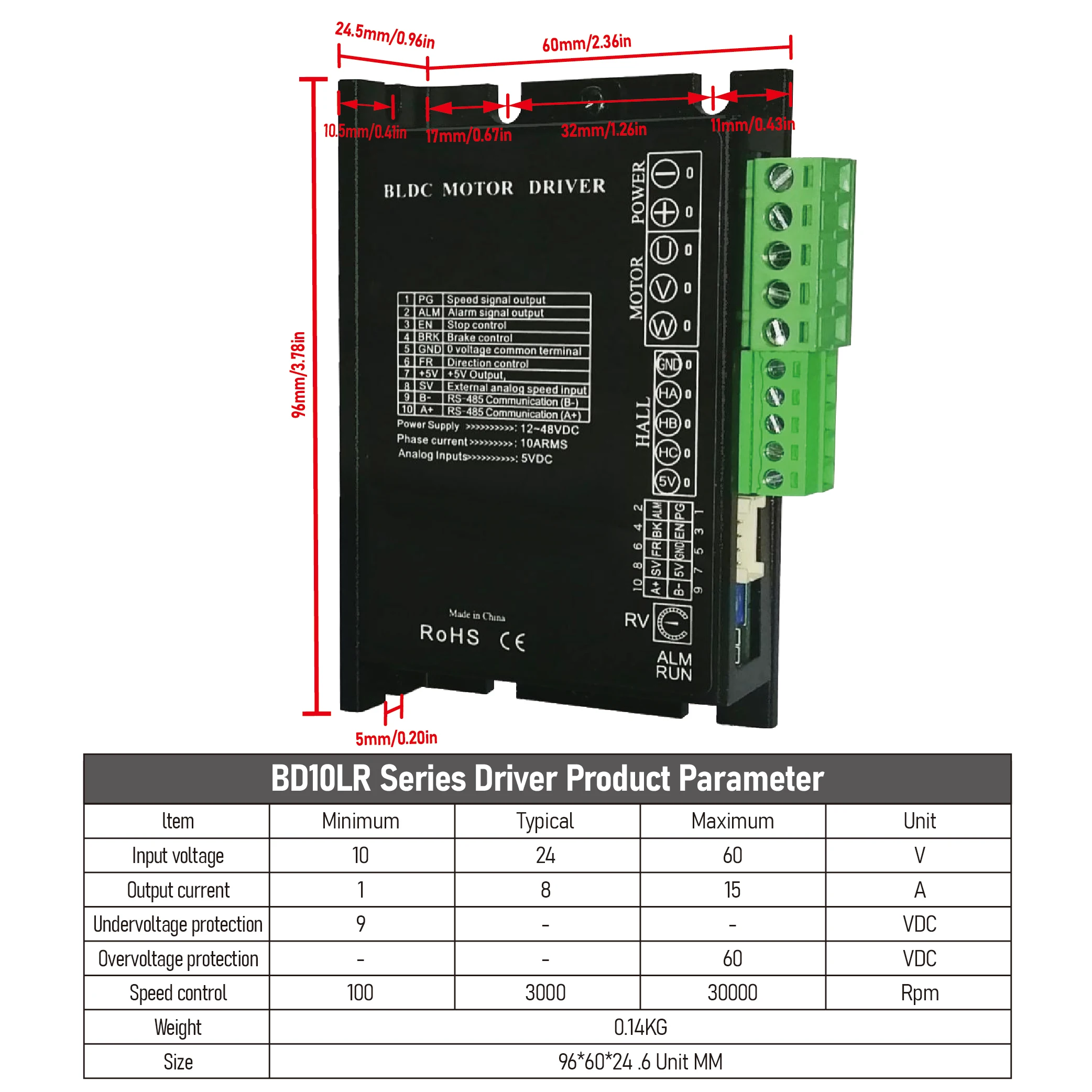 HLTNC 24 فولت 3000 دورة في الدقيقة 100 واط 0.32NM BLDC محرك المغزل بدون فرشاة BD10LR سائق مع لـ Cnc
