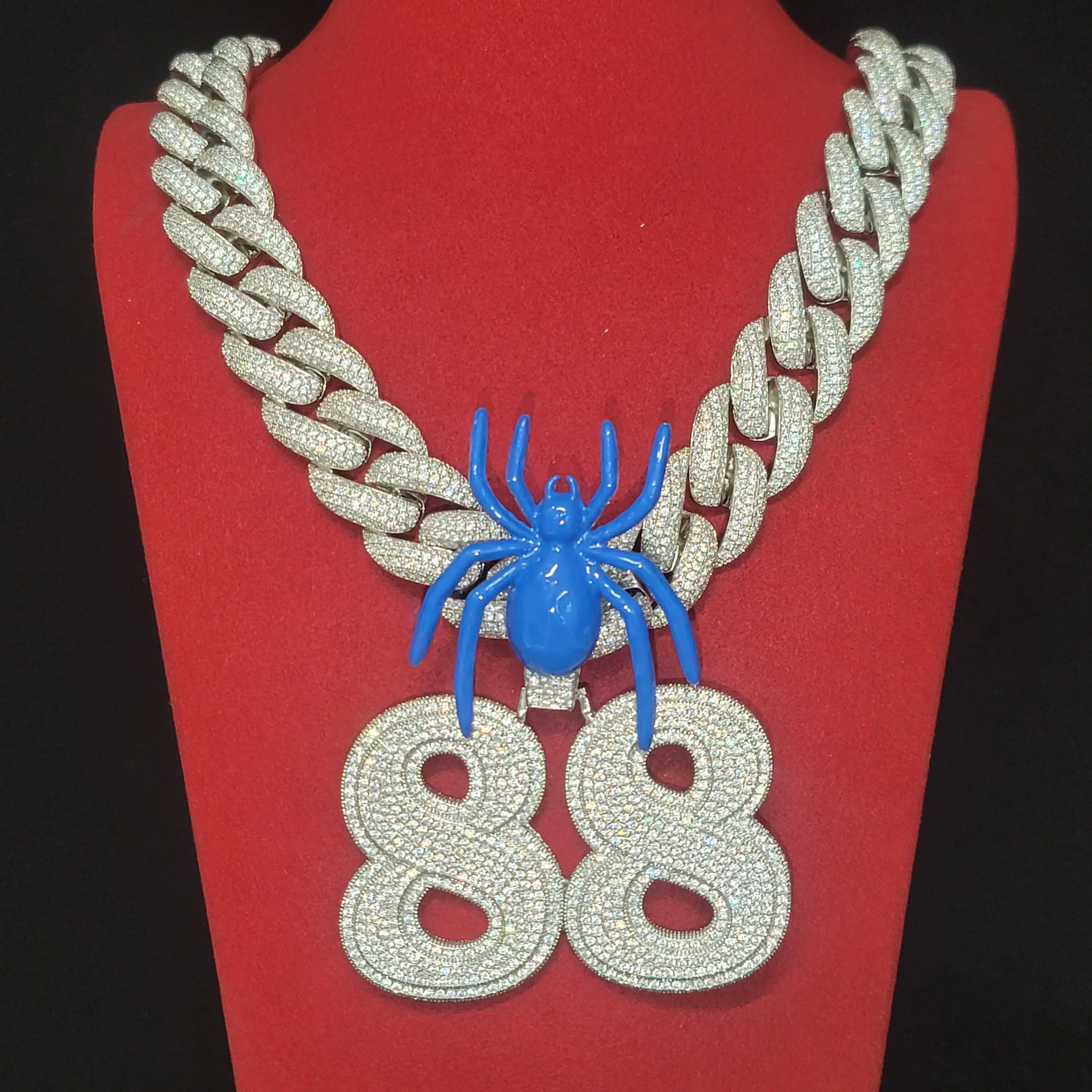 Personalized Spider Number Word Pendant Iced Out Full Diamonds Custom Thick Letters Necklace Hip Hop 20MM Miami Cuban Link Chain