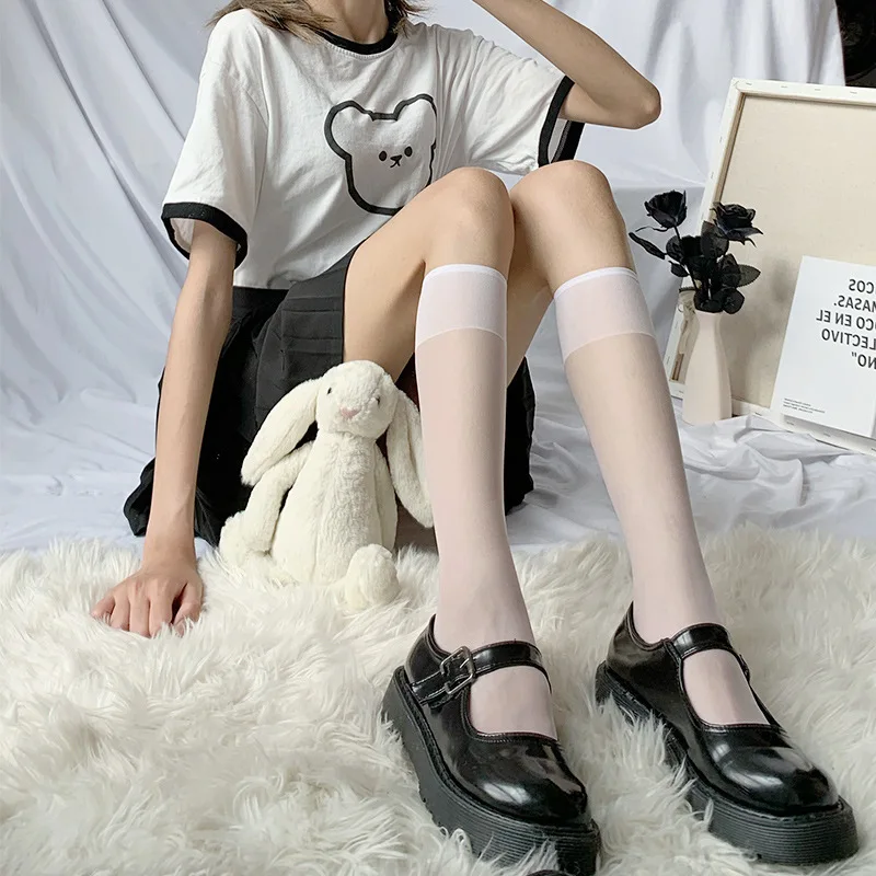 CHAOZHU 1 Pair Summer Black White Ultra Thin And Translucent Fashion Girls Stretch Breathable Manga Leg Visual Effect Stocking