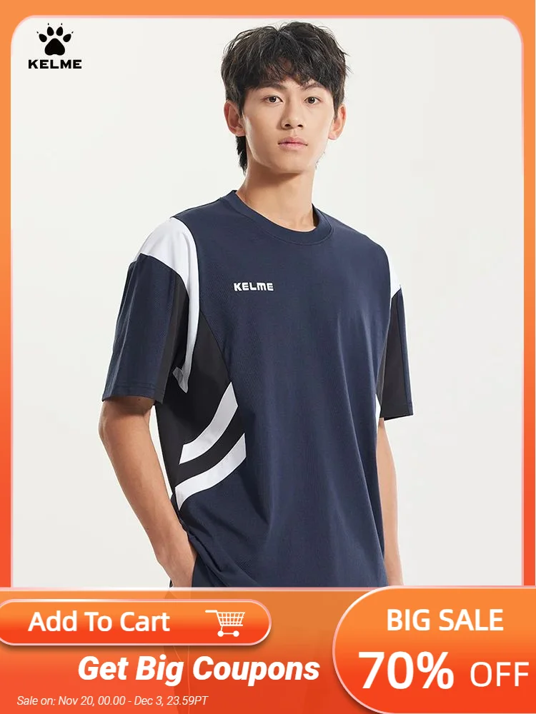 

KELME retro color clashing soccer short sleeve t-shirt men's trend fashion American women body tops
