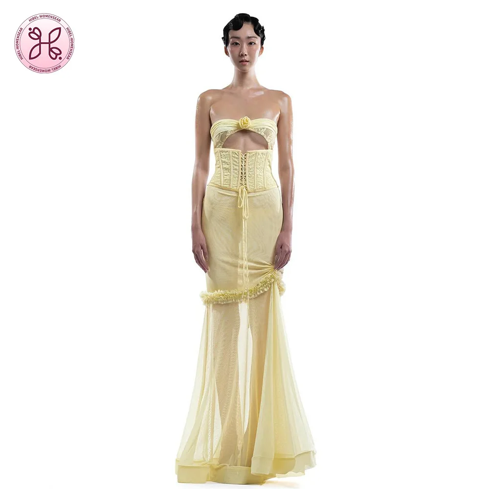 فستان بوستير مثير برباط أمامي لعام 2025 |   ثوب لوحة شفافة الأزهار |   فستان سهرة ماكسي أوروبي أمريكي