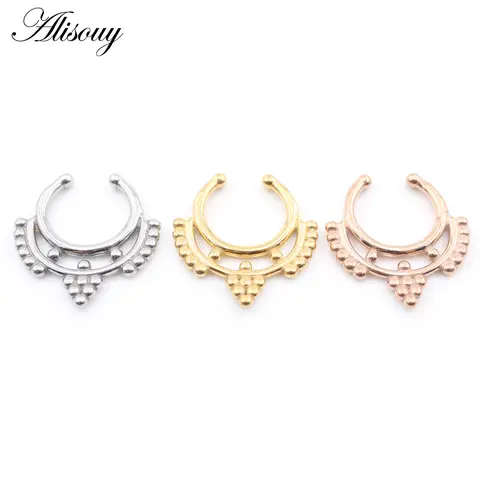 1Piece Casting Ball Circle Opal Stainless Steel Nose Ring Septum Ear Cuffs Cartilage Tragus Daith Non Piercing Body Jewelry