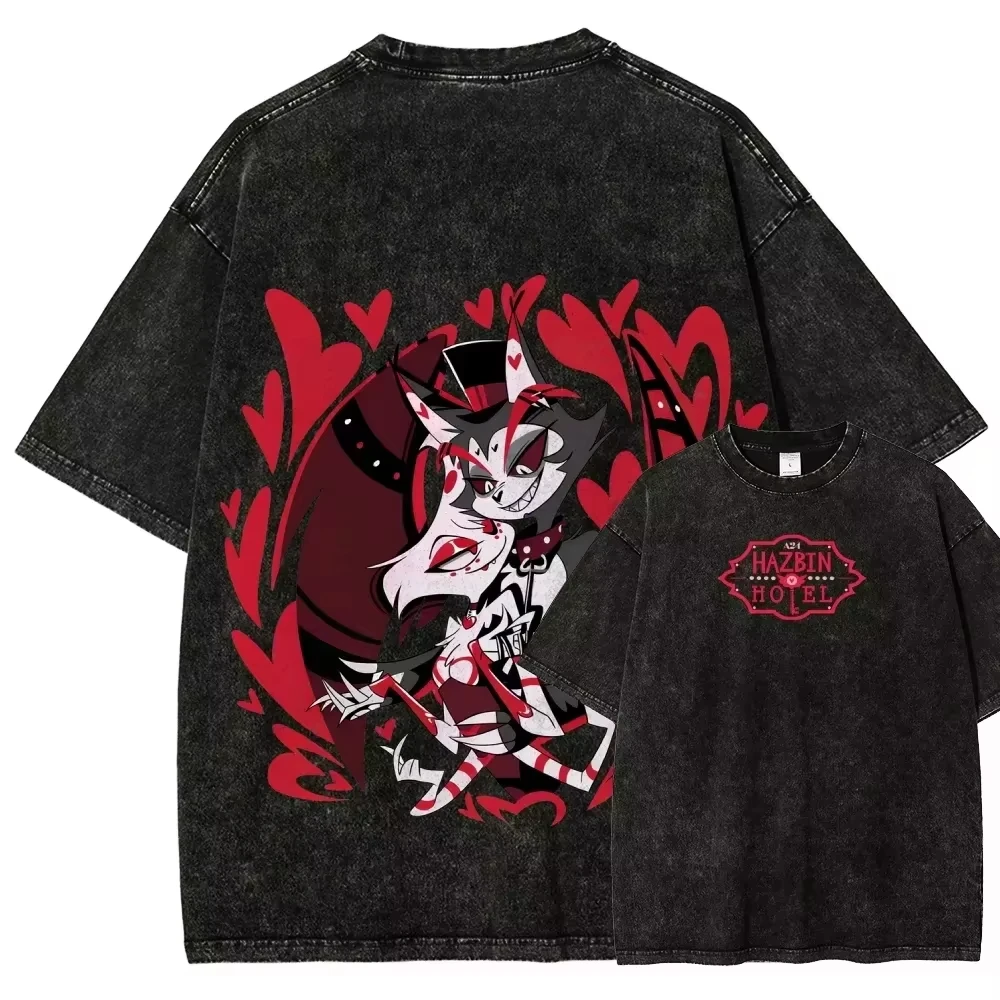 Hazbin Hotel Charlie Morningstar Vaggie Alastor Angel Dust Paar-Matching-Outfits Grafische Vintage-Washed Ästhetische Streetwear – Detail 3