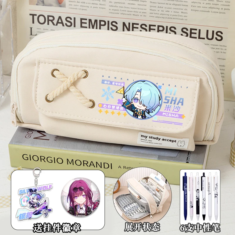 Honkai: Star Rail Anime Game Cos Aventurine Dr. Ratio Misha Argenti Etc. 2024 Unisex Large Capacity Q Version Simple Pencil Case