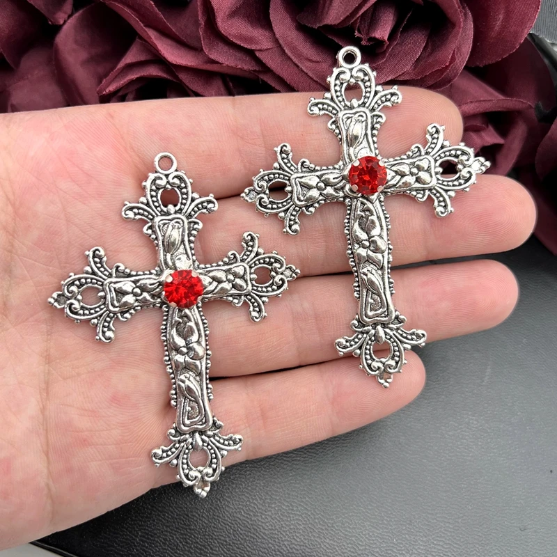 3pcs 55*76mm Gothic Large Crystal Cross Pendant Punk Red Black Crystal Jewelry DIY Handmade Making Charm Discovery Accessories
