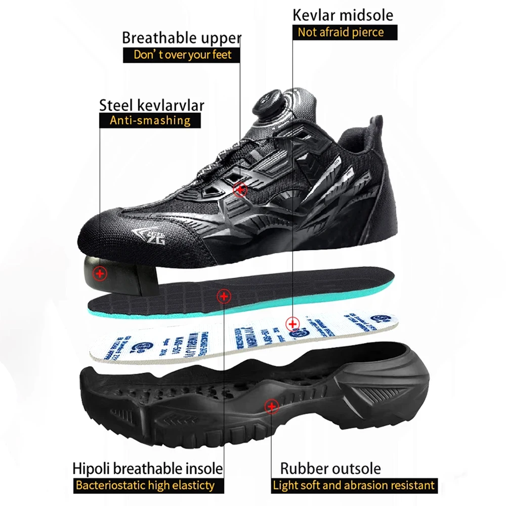 Rotating Buttons Safety Shoes Men Fashion Work Sneakers Steel Toe Shoes High-quality Work Shoes Puncture-Proof Protective Shoes