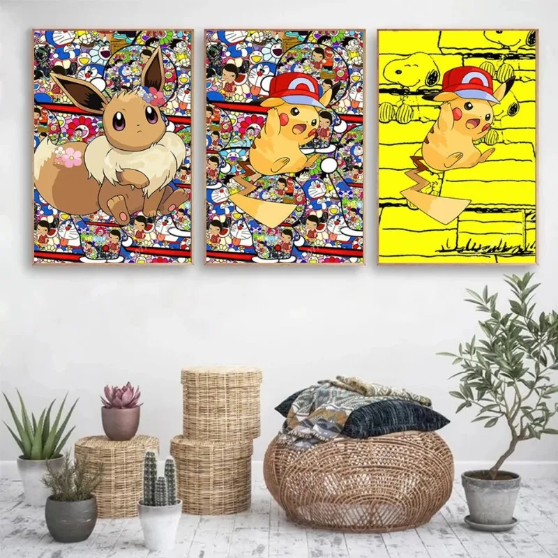 Surrounding Anime Pokemon Artwall Stickers and   HD Posters Picture Canvas Bedroom Room Decoration High Quality Children's Gift