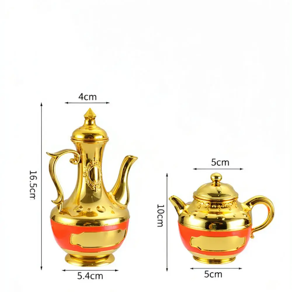 Gold Plated Religious Offering Set Plastic Wine Pot Tea Kettle Cup Lotus Plate For Buddhist Home Altar Shrine Worship Supplies