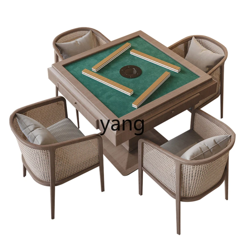 Yjq Black Walnut Mahjong Table Automatic Household Dual-Use Dining Table Mute Solid Wood Chess Table