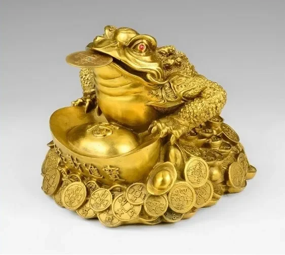 China Brass Copper Feng shui Yuanbao Wealth Money Three Feet Golden toad Statue