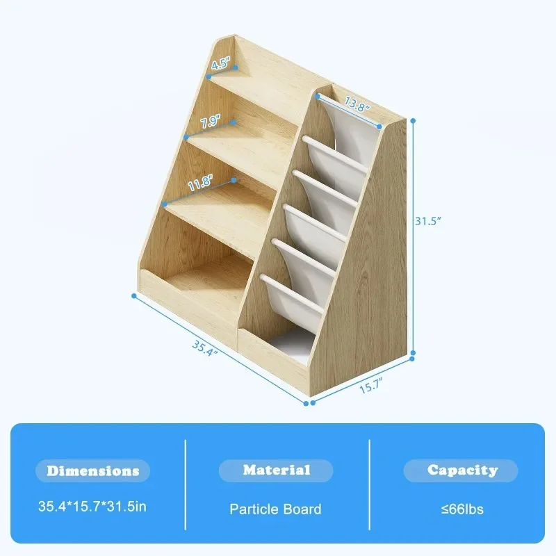 4-stufiges Bücherregal aus Holz für Kinder, Bücherregal mit fünf Schichten, Bücherregal für Babys, Schrank für Bücher und Spielzeug, Bücherregal