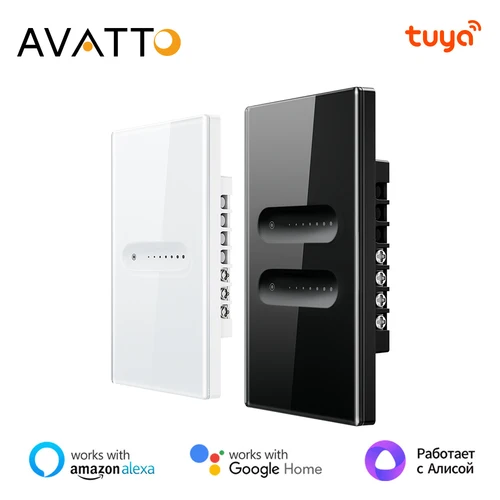 AVATTO Tuya WiFi interruptor atenuador inteligente 1/2 Gang atenuador de luz Panel táctil aplicación remota Control para Alexa Google Home