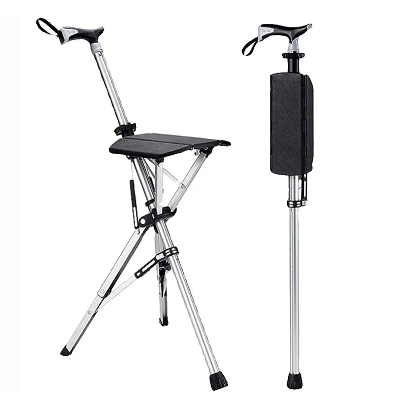 Crutch aluminum alloy cane stool, one click folding cane chair, elderly cane stool, caneWalking Sticks canne siege  elderly