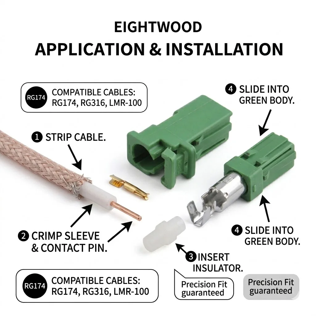 Eightwood Car Accessories Green AVIC Crimp Jack RF Coaxial Connector Adapter for HRS Pioneer Connector GPS Antenna GPS Tracker