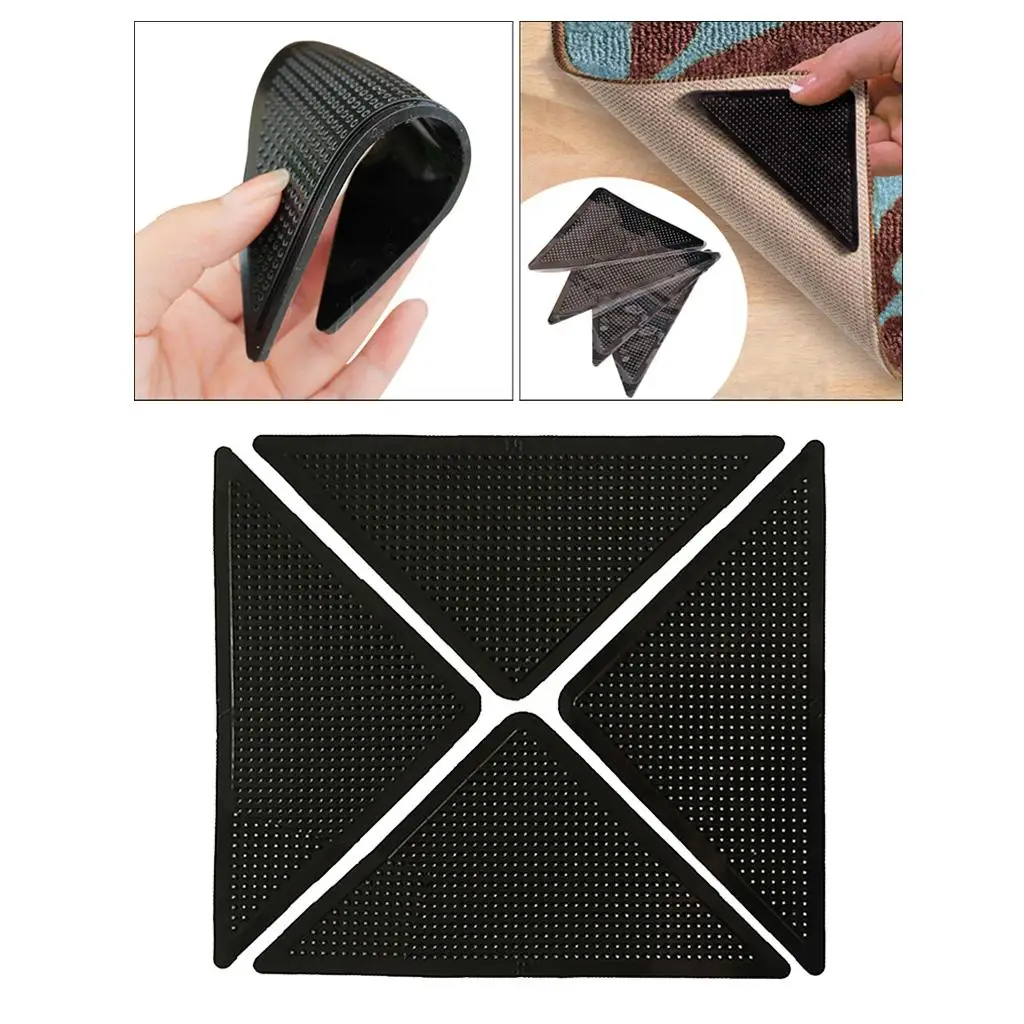 4x Rug Carpet Mat Gripper Non- Skid Washable Triangle Sticker Home