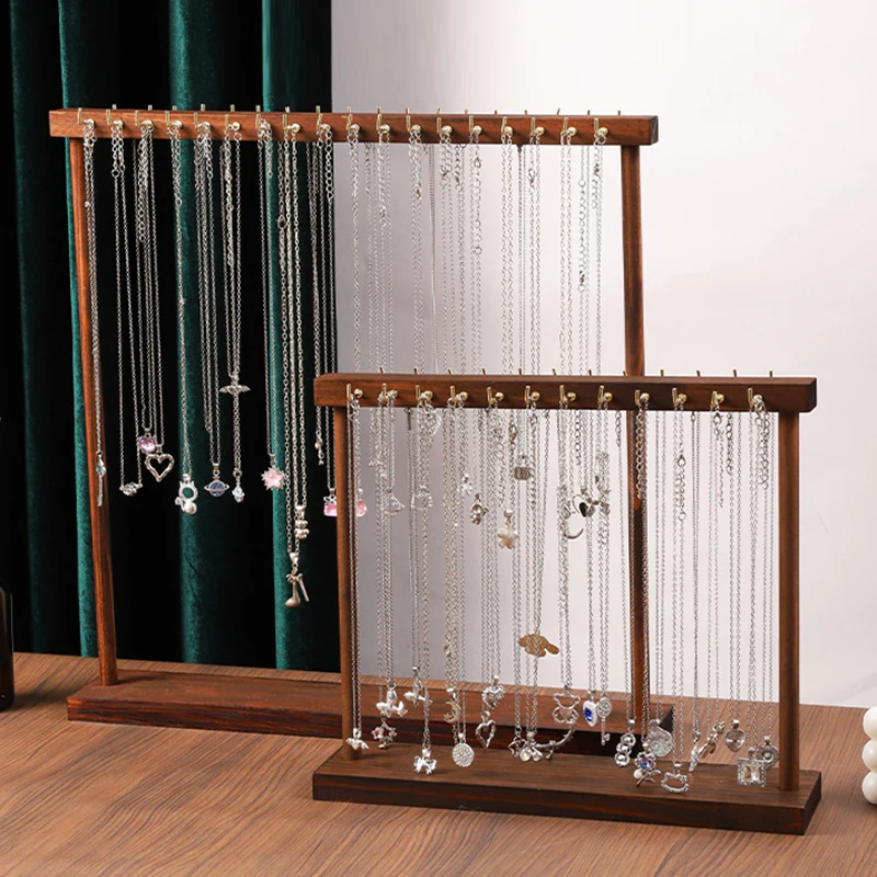 Jewelry Organizer Display Stand Solid Wood Necklace Hanging Countertop Rack For Chains Earrings Bracelets Showcase Storage Rack