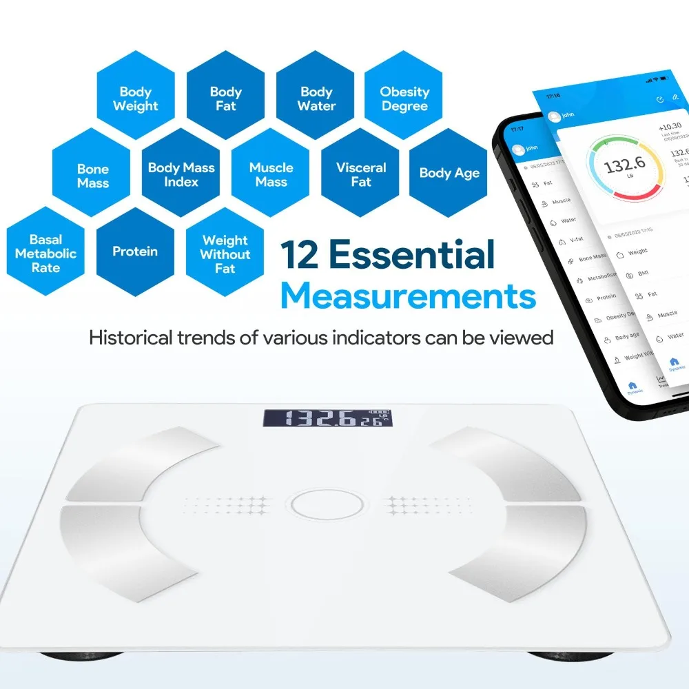 مقياس الدهون في الجسم الذكي، مقياس تكوين الجسم، التعرف التلقائي، مقياس الوزن الإلكتروني، كتلة العضلات BMI BMR مع تطبيق الهاتف الذكي #3