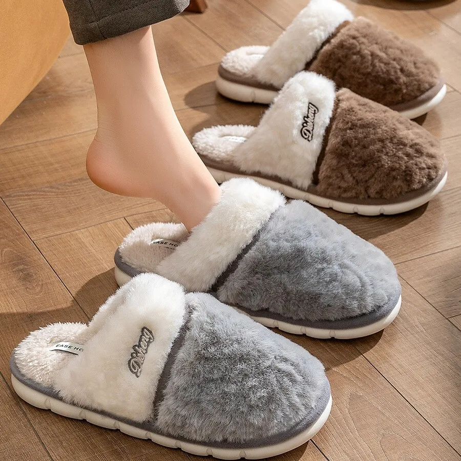 

Новинка 2023 года, зимние женские хлопковые тапочки, теплые домашние тапочки на флисовой подкладке, домашние тапочки для пар для мужчин