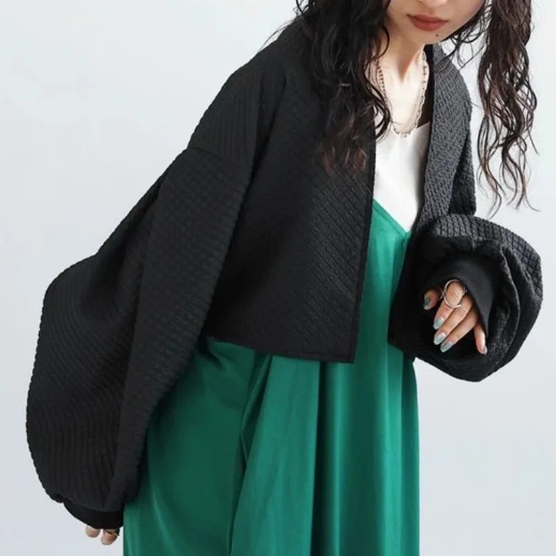 OCEANLOVE Puff Sleeve Jackets for Women Japanese Style Solid Black Vintage Chaquetas Mujer Chic Autumn Winter Loose Outwears