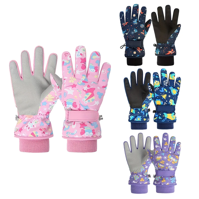 Kids Winter Gloves Full Finger Mittens Antiskid Coating Warm Cartoon Thermal Ski Gloves Mitten Snowboard Wear Skiing Equipment